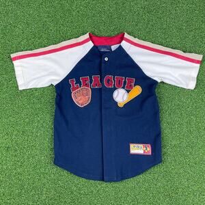 Vintage Kids Headquarters Boys All Star Baseball League Navy Jersey Shirt Sz 6